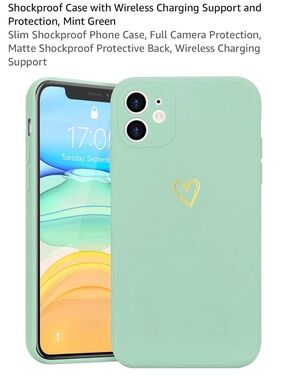 Amazon Mint Green Shockproof Phone Case with Gold Heart Accent